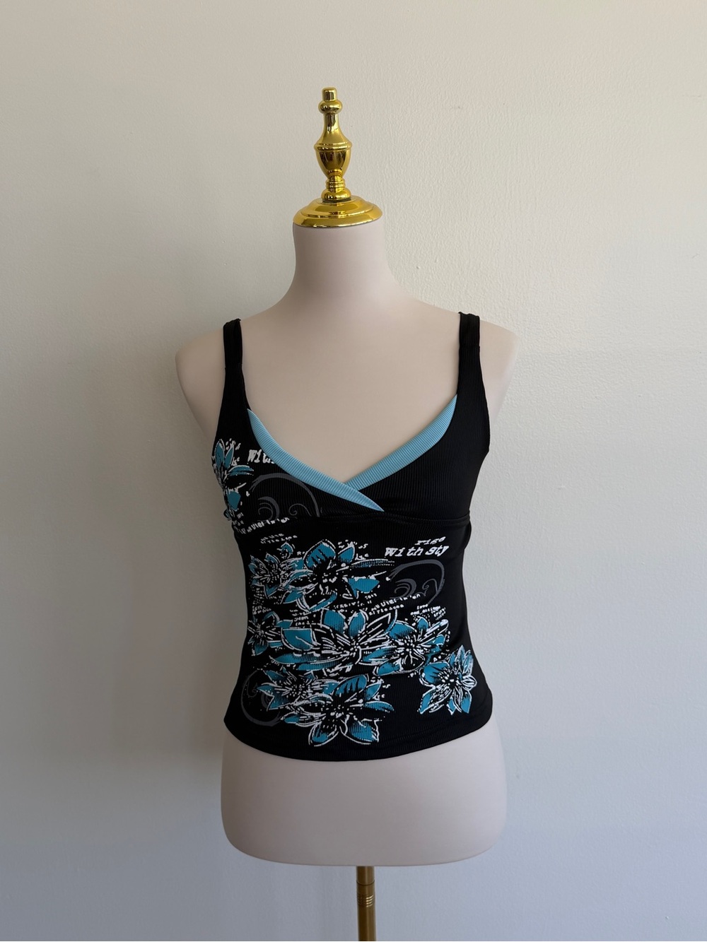 Y2K Style Blue & Black Floral Tank